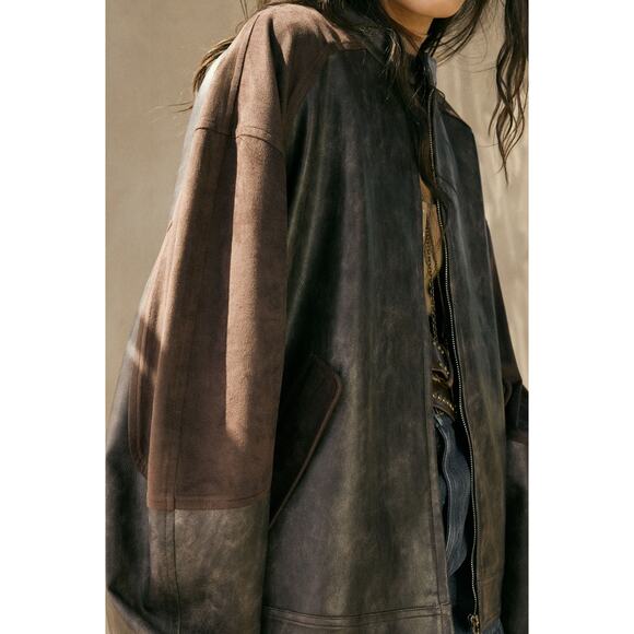 Promesa Size Large Espresso Faux Leather and Suede Barrel-Sleeve Jacket - Picture 3 of 11